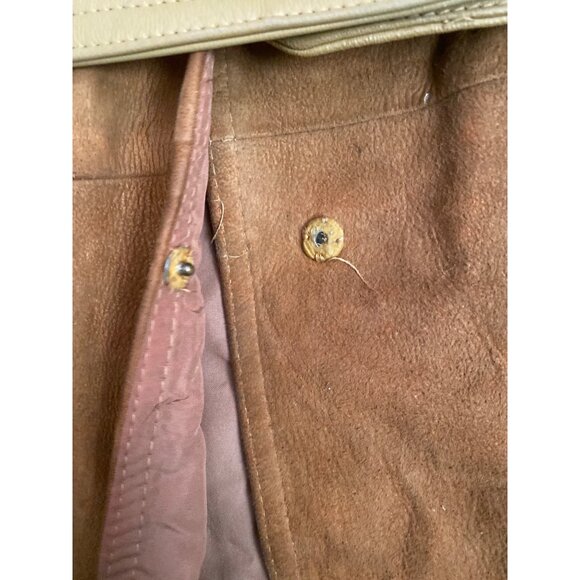 Vintage 70s Suede & Leather Tan Cape Coat Sz Small Retro Boho Mod w/FLAWS - Picture 5 of 16